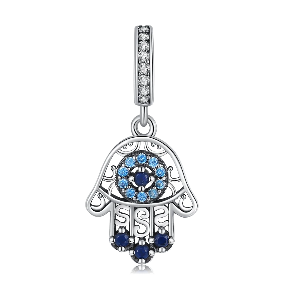 Classic 925 Sterling Silver Blue Large Eyed Letter Hollowed Out Palm Charm Fit Pandora Bracciale Accessorio Quotidiano Per Gioielli Da Donna