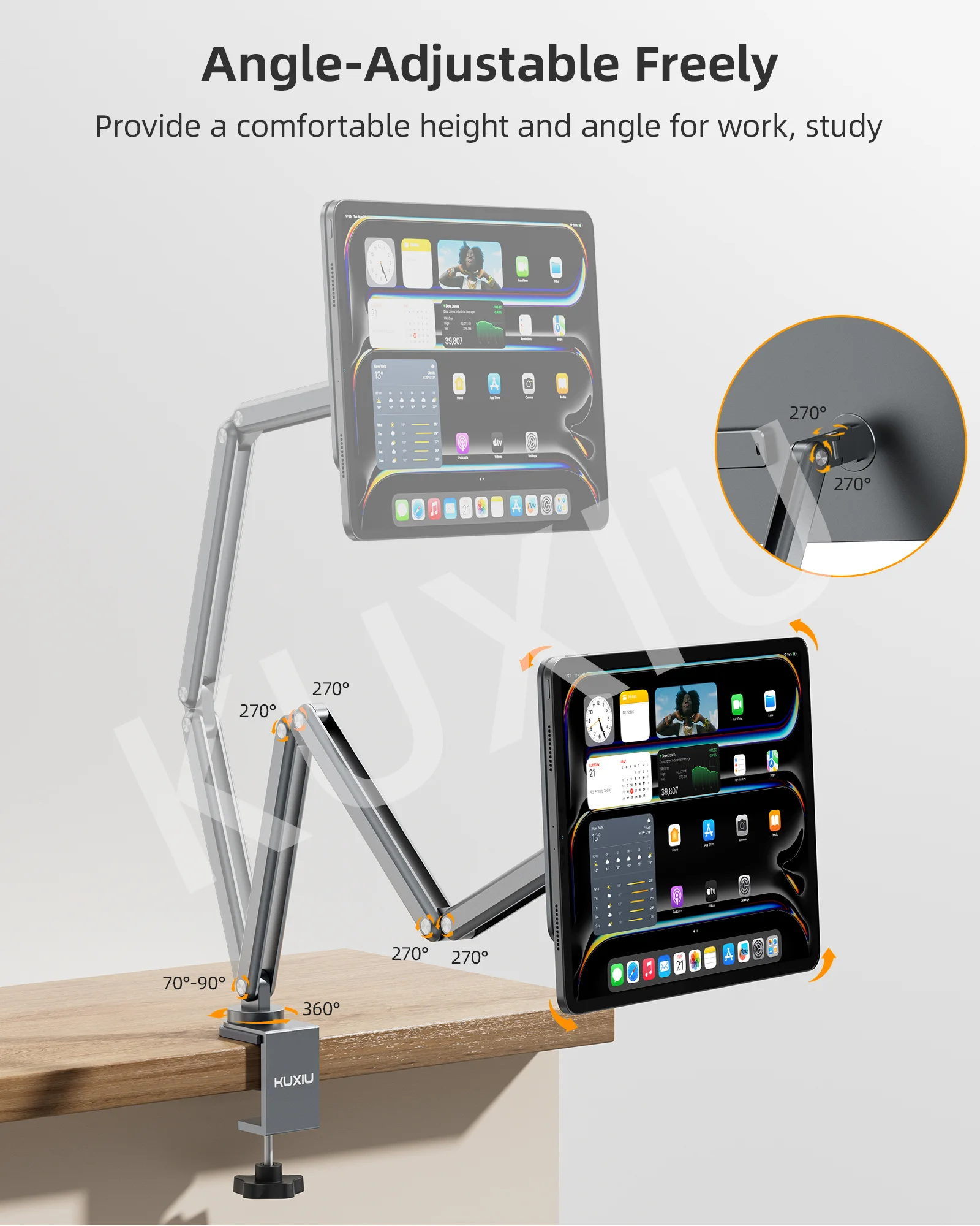 KUXIU Magnetic Charger Holder For iPad Air 11/13 M2（2024),iPad Pro 11 inch 2nd/3rd, 12.9inch 3rd/4th/5th,360 Adjustab Desk Stand 4