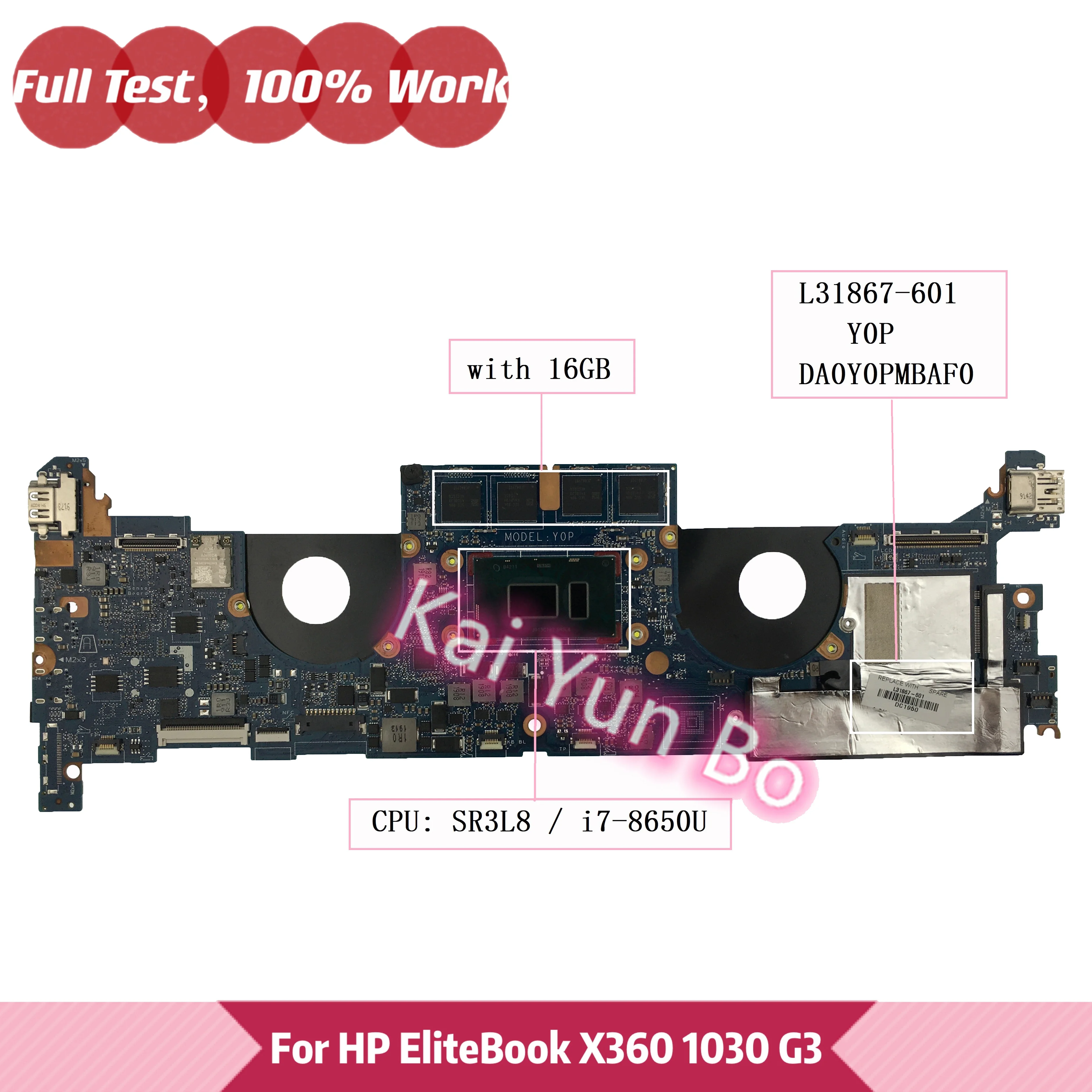 

For HP EliteBook X360 1030 G3 Laptop Motherboard L31867-001 L31867-501 DA0Y0PMBAF0 Y0P L31867-601 With i7-8650U CPU 16GB RAM