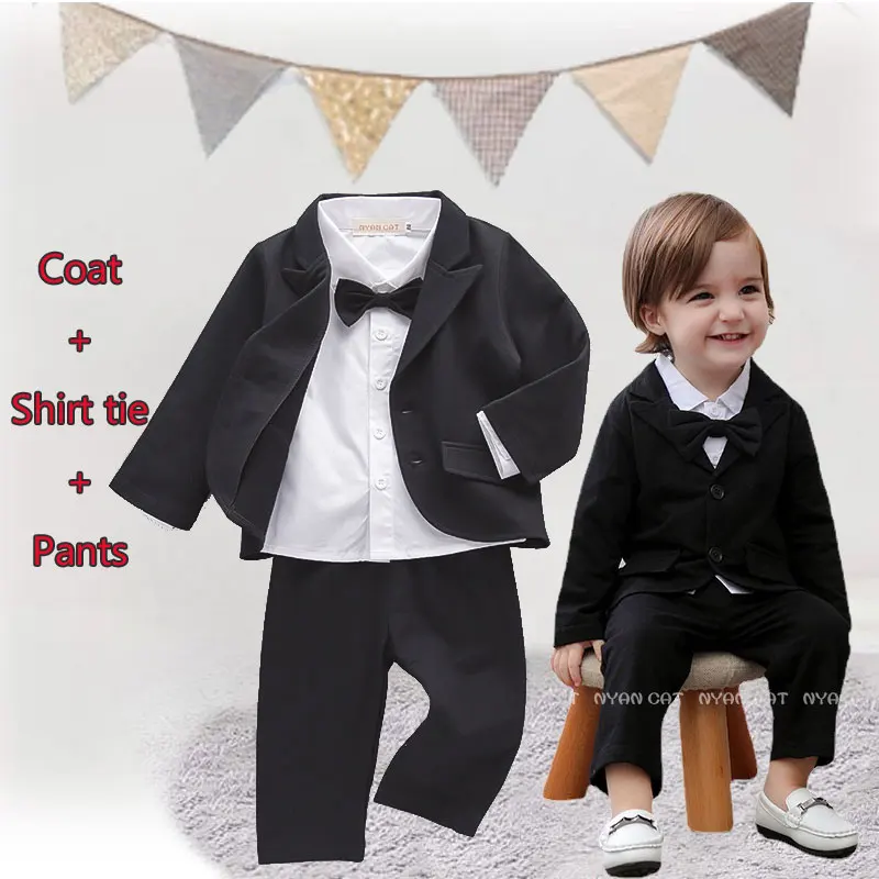 Gentleman Boss Baby Clothes Kids Boy Suit Set Kids Shirt Pants Con Blazer Coat New Born For Boys Birthday Formal Wedding Party