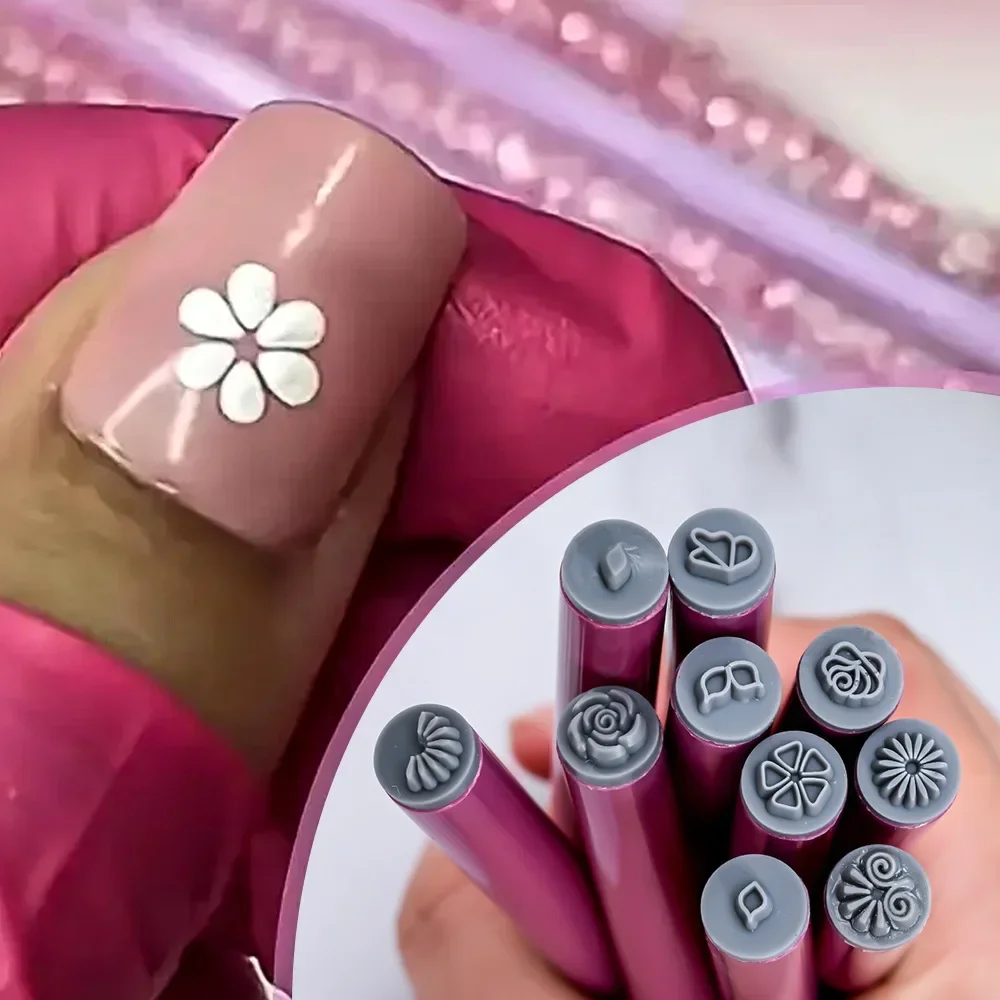 4/6/10Pcs Nail Art Stamping Pens Set Easy Print Shapes 9D Daisy/Rose/Butterfly Nail Stamping Tools for DIY Manicure Accesorios 2
