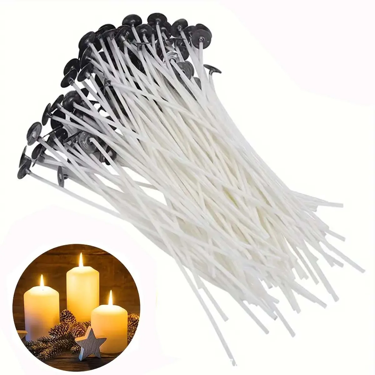 50Pcs/set Smokeless Candle Wicks Soy Wax Pure Cotton Core 8/10cm DIY Candle Making Pre-waxed Wick For Party Supplies