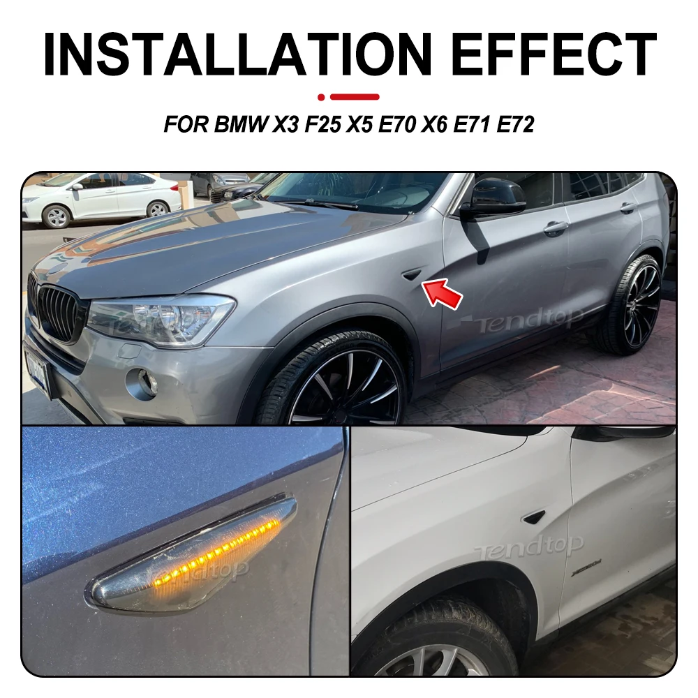 【送料無料】BMW　X3 F25　X5 E70　X6 E71 E72　ファイバーLED シーケンシャル フロント サイドマーカー スモークレンズ仕様　左右１組