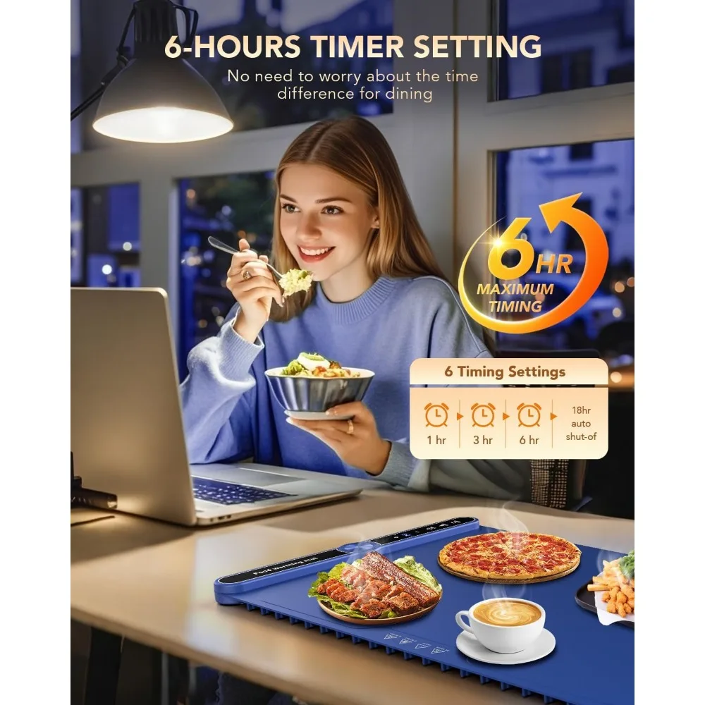 Warming Mat for Food, Electric Warming Tray with 9 Level Adjustable Temperature & 6 Hours Timer,Foldable Portable Food Warmer 5
