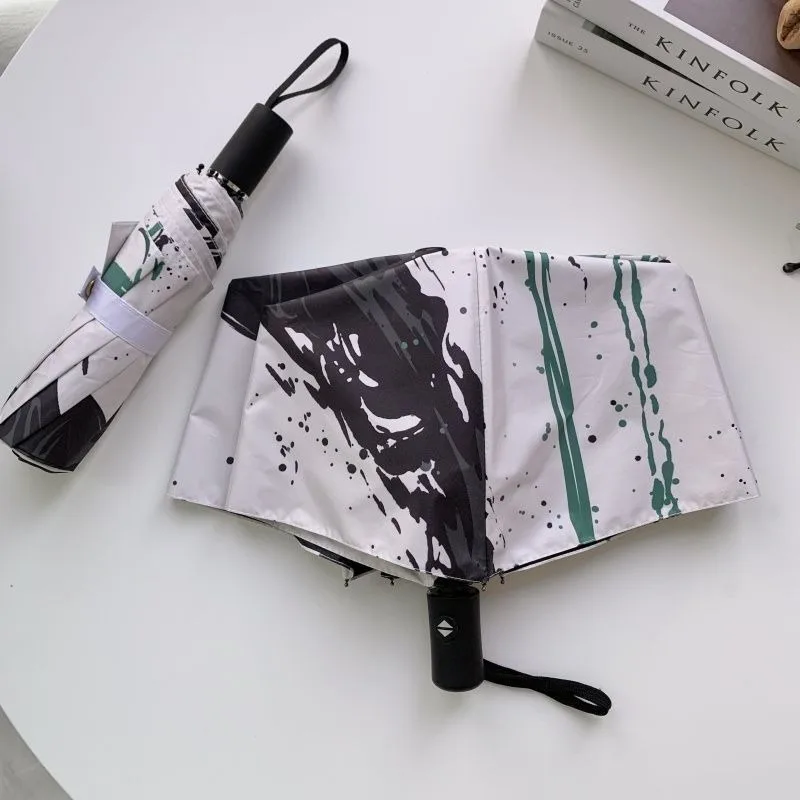 White,Kimetsu no Yaiba,Demon Slayer,Anime,Windproof Anti-UV,Automatic Rain Compact Umbrella for Woman Man