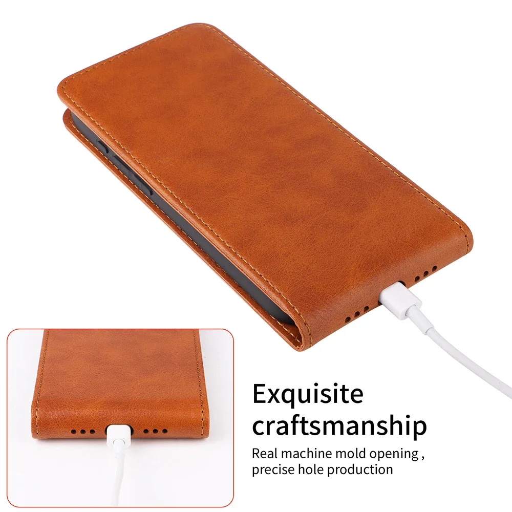 Luxury Retro Leather Flip Vertical Case with Card Holder and Stand for Smartphone Protection