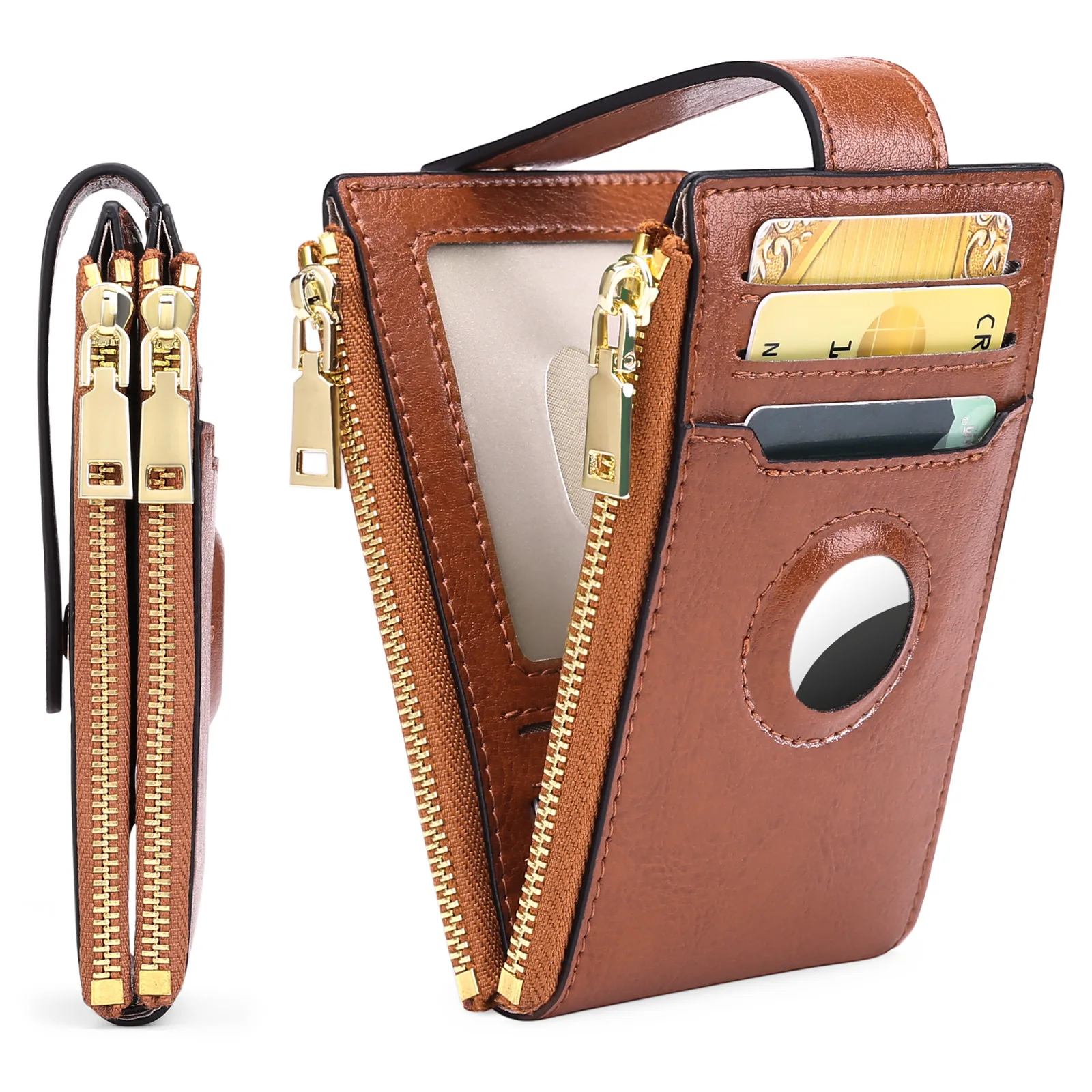 2023 Leather Ladies AirTag Tracker Large Capacity ID Credit Card Holder Zipper Coin Purses RFID Anti-theft Brush Dollar Clip