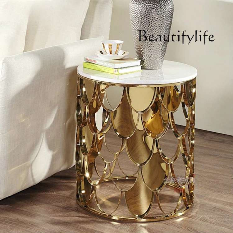 

Light Luxury Nordic Sofa Side Table Fish Scale Small Coffee Table Simple Stainless Steel Mobile Designer Small round Table