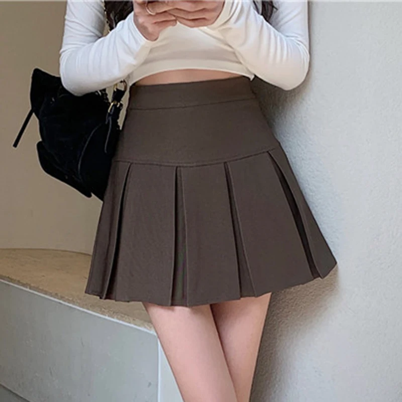 

Korean High Waist Summer Mini Skirt Women Vintage Brown Pleated Skirts Y2K Harajuku Preppy Style Causal A-Line Streetwear Sexy