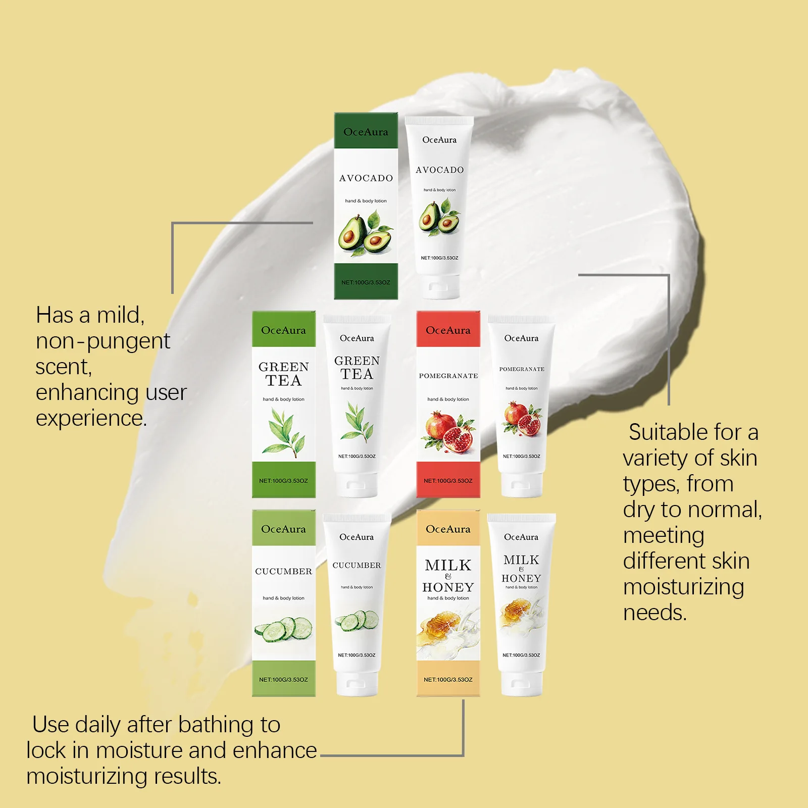 OCEAURA Body Lotion Series - Gentle Nourishment for Full Body, Hydrating & Moisturizing, Refreshing, Daily Massage Care