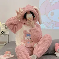 2024 New Plush Set for Women Thickening Hooded Long Sleeve Outfits for Women 2 Piece Set Cute Strawberries Printing Women Clothe - Image 4