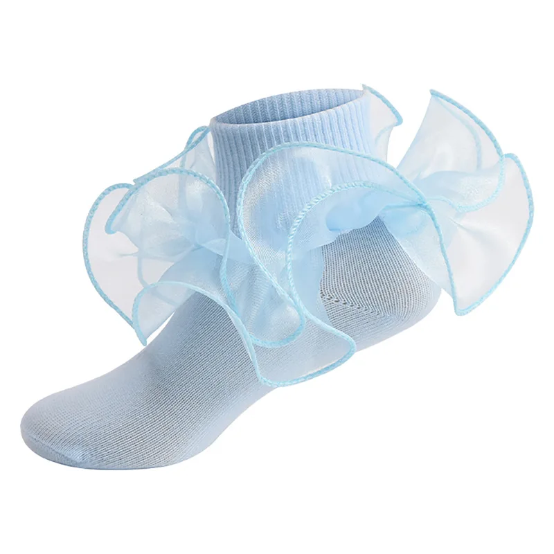 1-10Y Baby Girls Ruffle Socks Soft Double Lace Frilly Socks Princess Ankle Socks Kids Knit Socks for Autumn Winter 4
