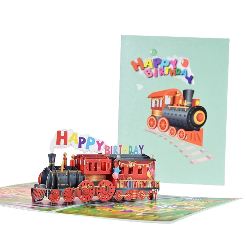 3D Pop Up Card Birthday Train Greeting Card Envelope Handmade Birthday