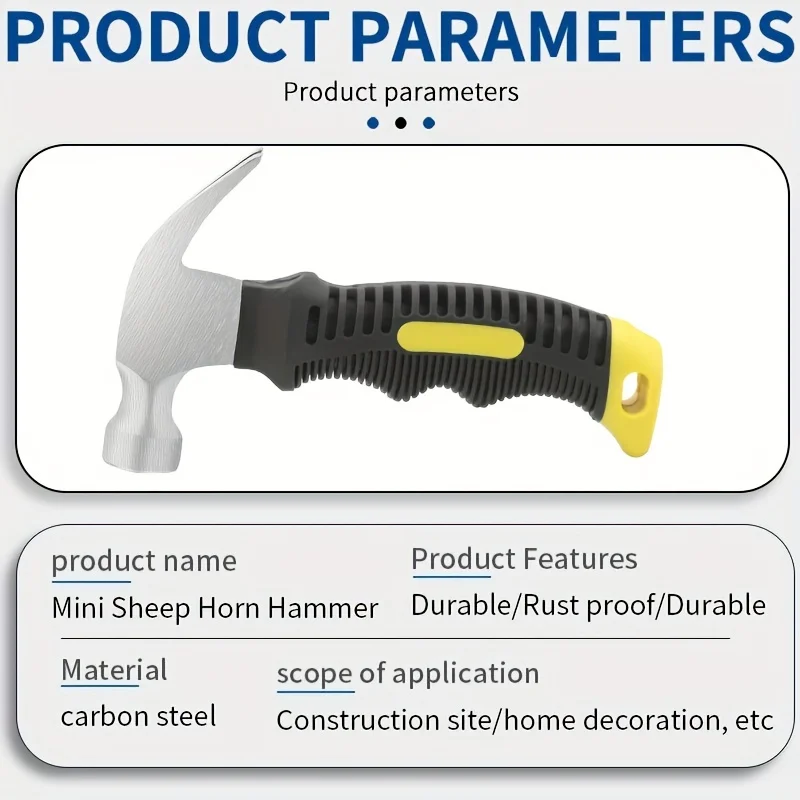 Multifunctional Mini Ramshorn Hammer 160 mm Engineering Handle Lightweight Portable Carpentry Window Breaking Hand Tools Home 2
