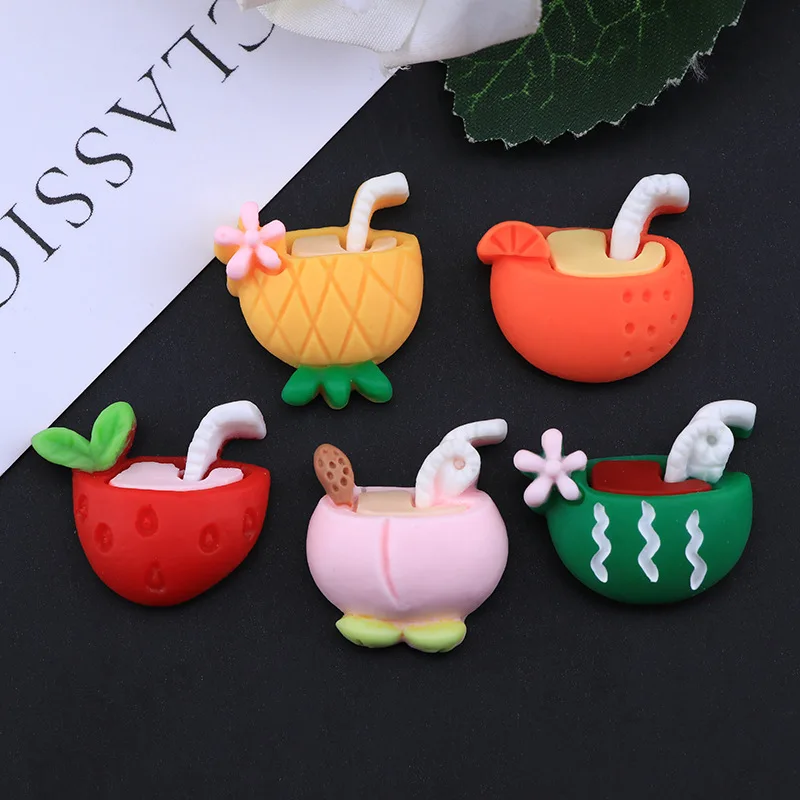 

10pcs Mixed Resin Flatback Cabochon Embellishments For Scrapbooking Kawaii Diy Accessories Cute Fruit Juice Flat Back Buttons