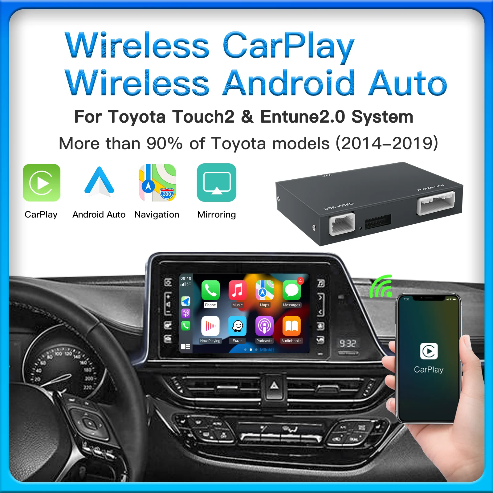 도요타 CHR 코롤라 캠리 아우리스 프리우스 RAV4 어벤시스 하이랜더 터치 2 엔튠 2.0 자동차 디코더, 무선 카플레이 안드로이드, 신제품