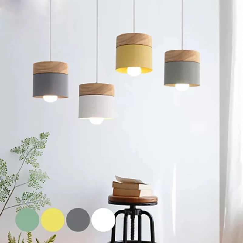 Pendant Lights Wood Iron E27 for Living Room Bedroom