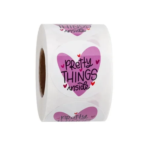 

50-500pcs Round "Pretty Things Inside " Stickers Heart Thanks for Shopping Small Shop Local Handmade Decor Labels S