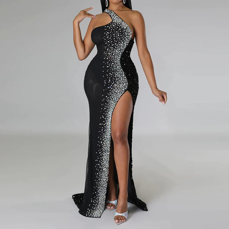 

BKLD женское вечернее платье с высоким разрезом и бриллиантами на одно плечо, потрясающая Асимметричная официальная Великолепная одежда для леди, 2023