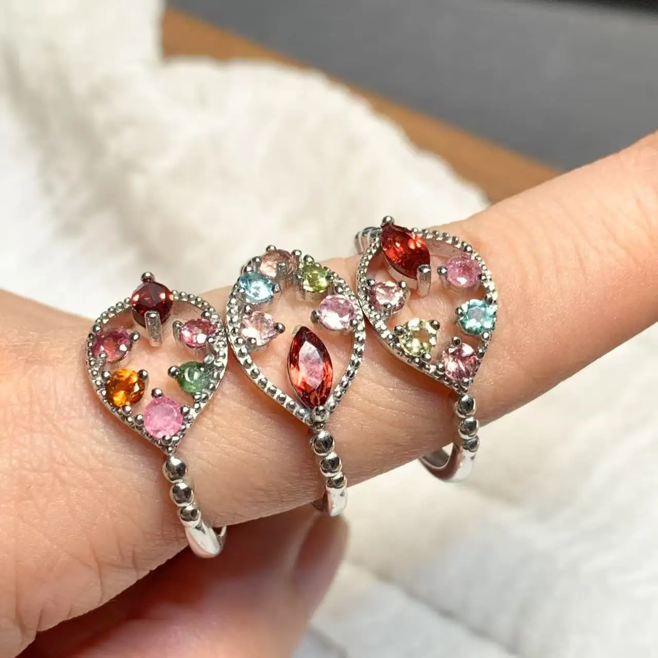 New Arrival Natural Tourmaline Rings Female  Jewelry For Women Gift Copper Cute Stone Flower