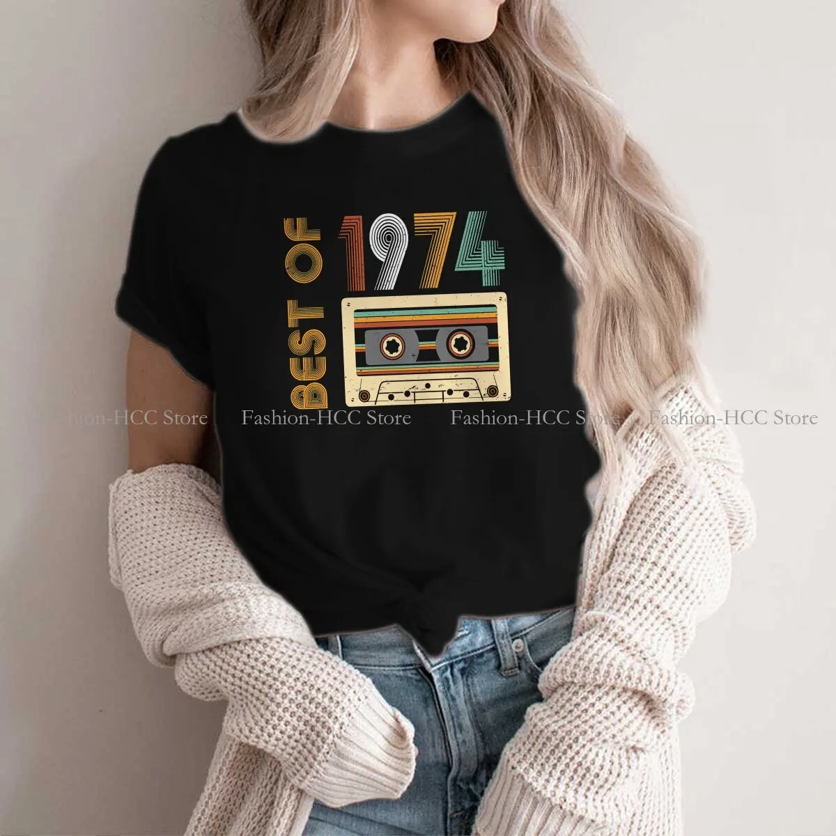 

50 Years Old Hip Hop Polyester TShirt Since 1974 50th Birthday Printing Streetwear Comfortable T Shirt Female Tee