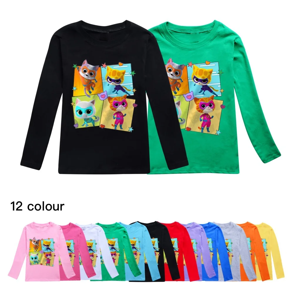 

Super Kitties Kids Spring Autumn Long Sleeve T Shirt Cotton Baby Boys Fashion O-neck Tees Clothes Teen Girls Cute Tops 2-15Y