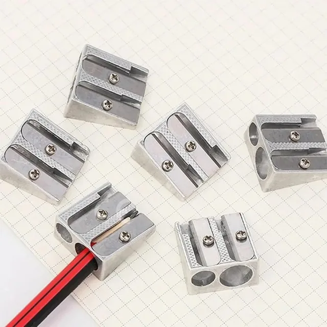 Pencil Sharpener 2-Hole Pencil Magnesium Alloy Wedge Shaped Metal Material Convenient Practical School Essential Learning 1