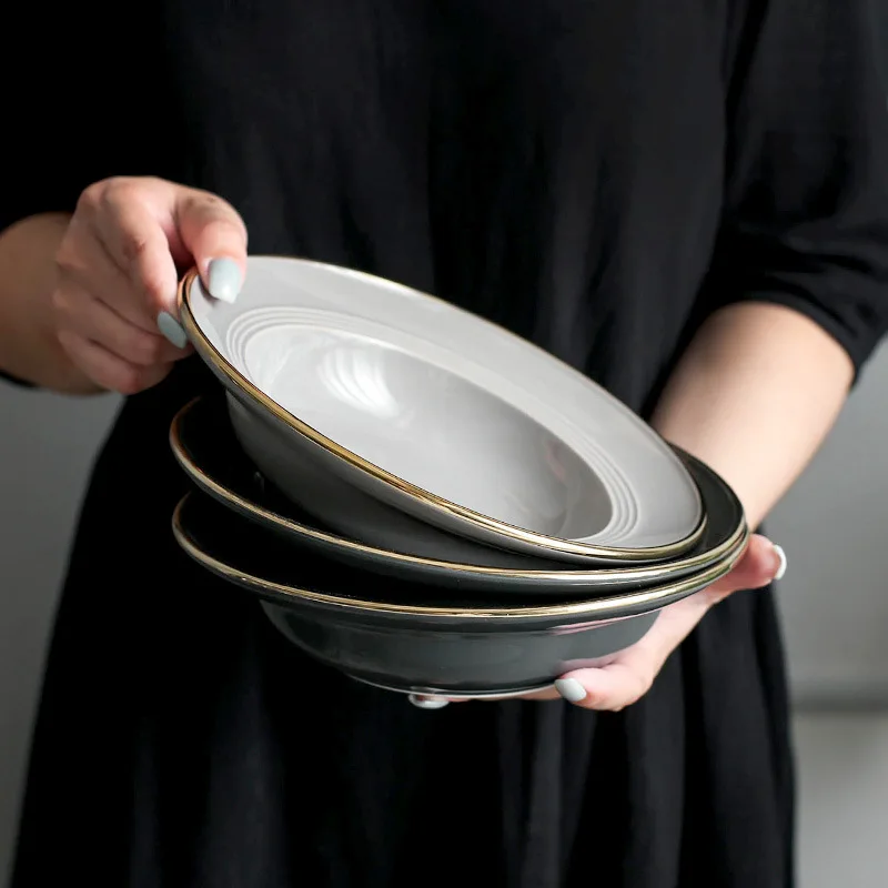 

Nordic Phnom Penh Household Simple Ceramic Plate Straw Hat Plate Western Food Plate Soup Plate Wanpan