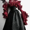 Lolita Gothic High Waist Black Long Skirt Loose Oversized Flared Long Sleeve Blouse Top Y2k Ji Sleeve Gorgeous Elegant Skirt Set 1