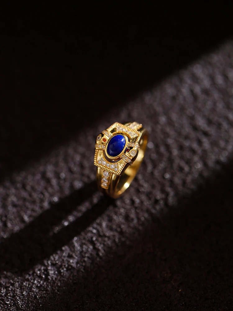 

”The Colosseum“ Original Design Vintage Court Premium Niche Delicate Lapis Lazuli Sterling Silver Ring