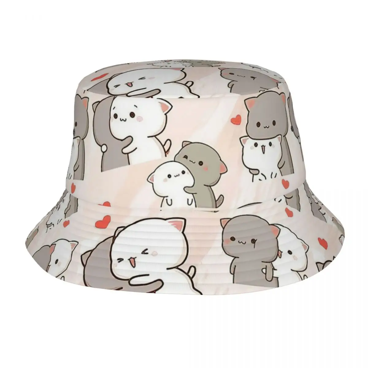 Kawaii Peach And Goma Collage Cartoon Bucket Hat Hot Summer Headwear Mocha Mochi Cat Cappello Da Pescatore Per Camping Girl Bob Pieghevole