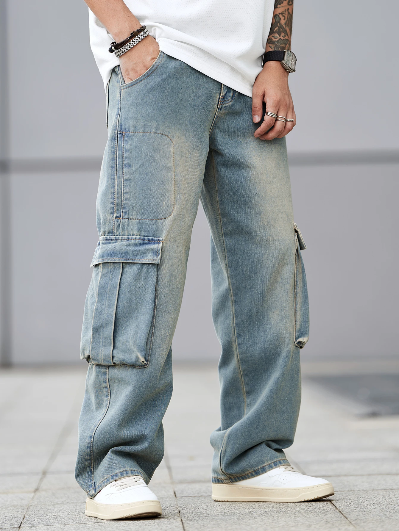 Men's workwear jeans. Loose denim trousers. Workwear street style. Fashionable and trendy denim men's clothing. 6