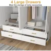 Wardrobe Armoire with 4 Doors, 4 Drawers and 2 Hanging Rods, Twill Wood Closet Storage with Metal Cabinet Legs, Wardrobes 2