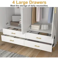 Wardrobe Armoire with 4 Doors, 4 Drawers and 2 Hanging Rods, Twill Wood Closet Storage with Metal Cabinet Legs, Wardrobes 2