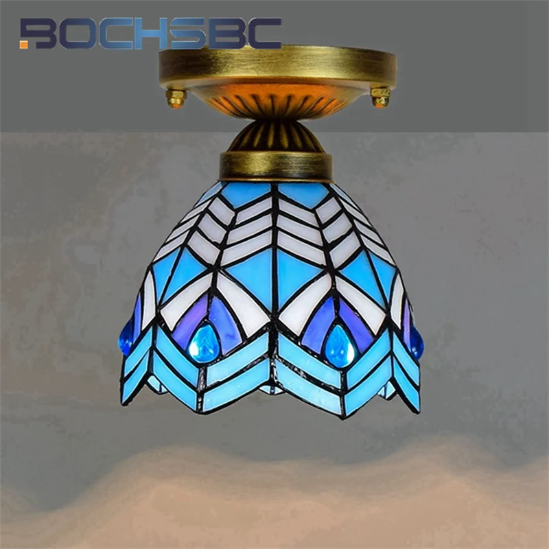 

BOCHSBC витражное стекло Тиффани 6 дюймов, Средиземноморское голубое море, потолок, фотообои для спальни, прихожей, коридора, балкона, Декор