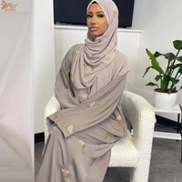 Uni Abaya 2025 vêtements pour femmes nouvelle broderie luxe Style dubaï avant ouvert Abaya avec Hijab 2 pièces ensemble vêtements islamiques 6