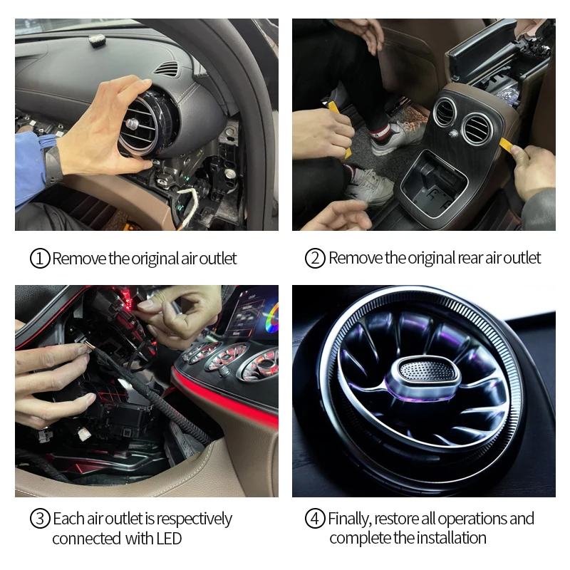 메르세데스 벤츠 W213 W205 W222 E S C 클래스용 LED 주변 조명, 터빈 배출구 입구 센터 콘솔 조명, 64 색 조건