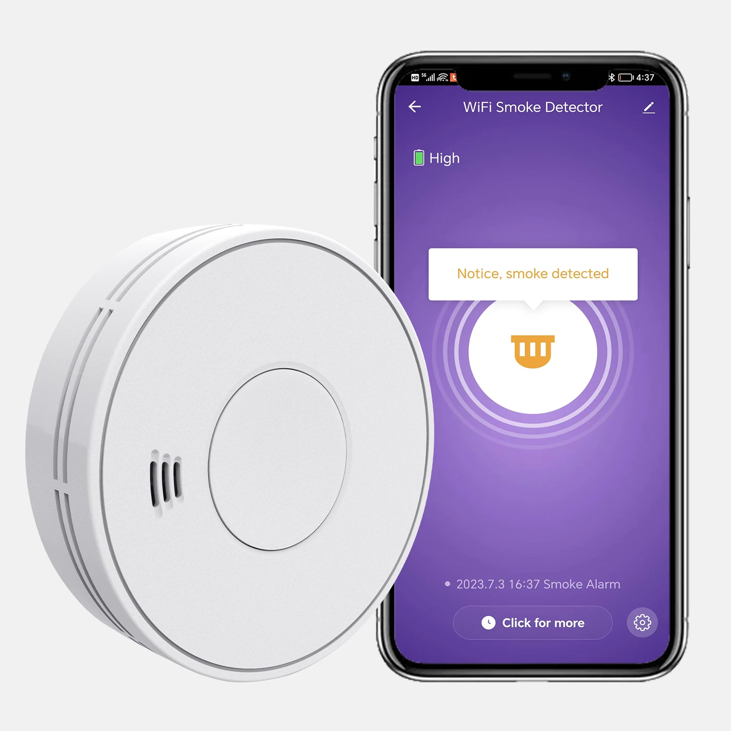 V-COME WiFi Smart Smoke Detector with Tuya App control, Wi-Fi Smoke Alarm with Sealed 10-Year Li-Battery, CE EN 14604, VS01W
