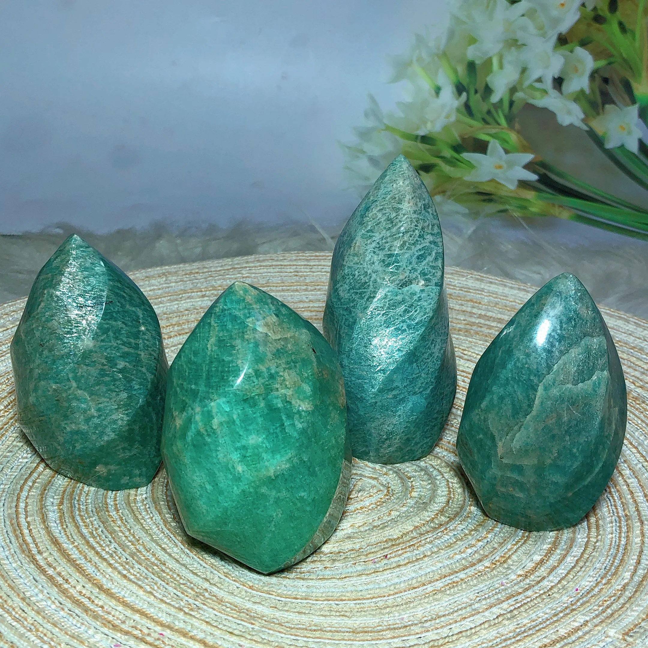 High Quality Natural Crystals Amazonite Flame Polished Ornament Healing Home Decoration Stone Room Decor Gift Mineral 4