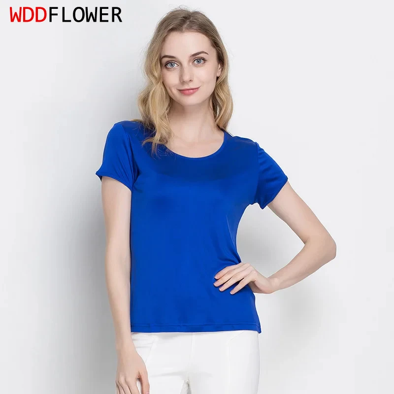 

Women's 100% Mulberry Silk Short Sleeve T-Shirtst tee top undershirt blouse L XL 2XL HY120