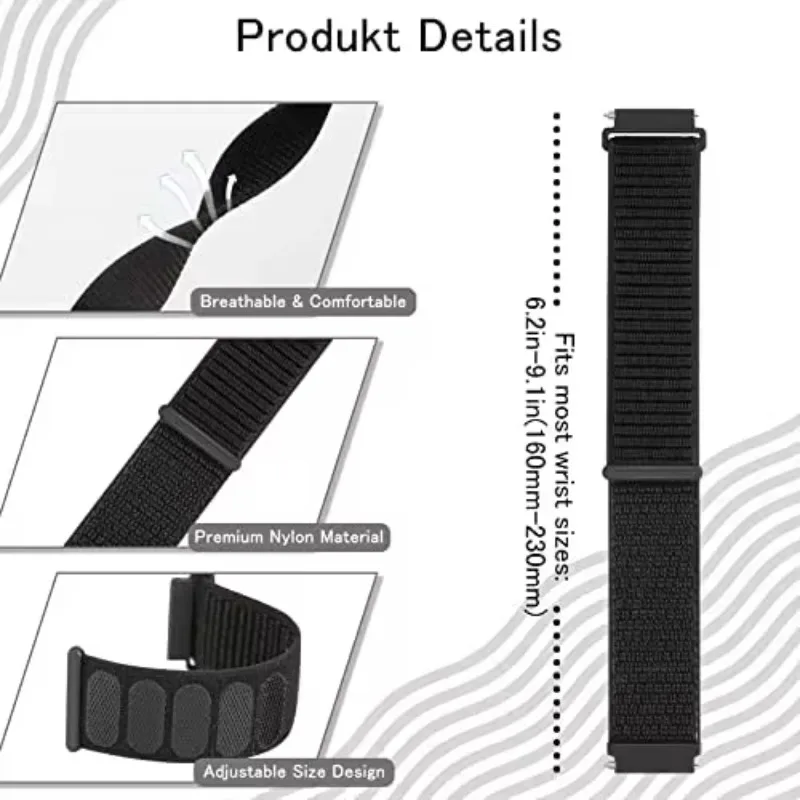 Versatile Nylon Wristband Strap, 20mm/22mm