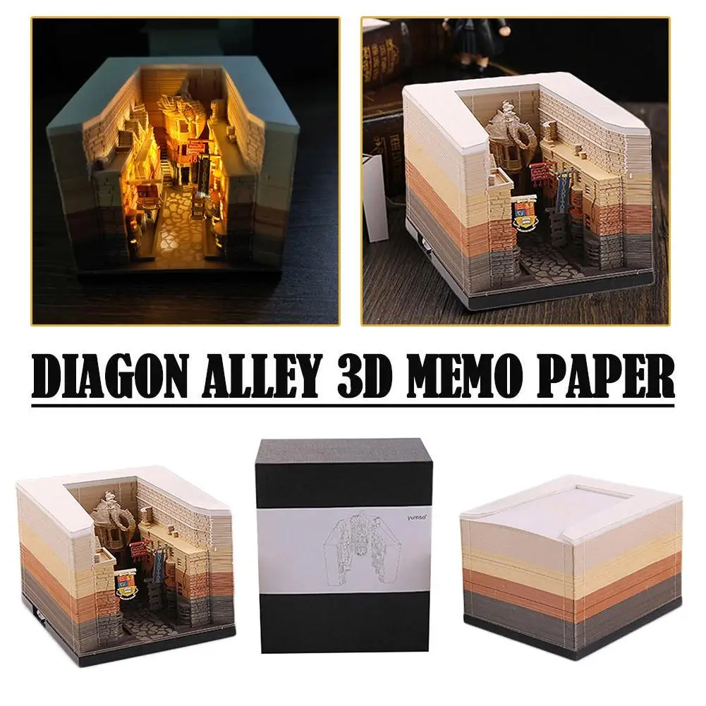 

Diagonal Alley 3D Notepad 2024 Calendar DIY House Memo Paper With Lights For School Business Family Sticky Notes Christmas A0X4