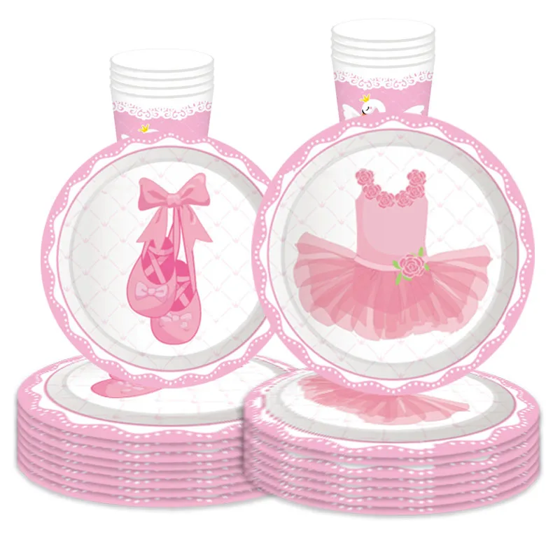 Ballet Swan Dance Party Disposable Tableware Set Banner Paper Plates Napkin Cups Banner Photography Props Table Cloth Balloons