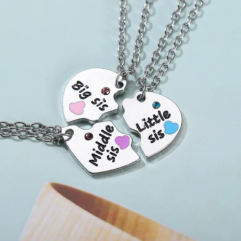 2022 fashion 2pcs/set Best Friend Pendant Necklace For Women Love Heart Crystal Big Sister Little Jewelry Accessories |