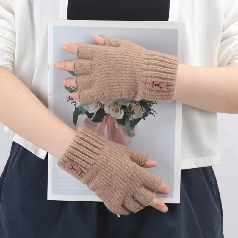 Unisex Elastic Knitted Fingerless Gloves Winter Thicken Warm Touch Screen Mittens for Men Women Warm Half Finger Work Gloves fingerless gloves half finger gloves