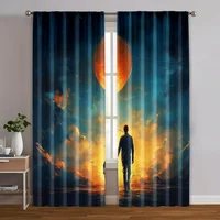 2pcs, Print Curtains 2D print with Man & Youngsters Holding Balloons Versatile Durable Polyester (without rod) Room Decor Ldeal 1