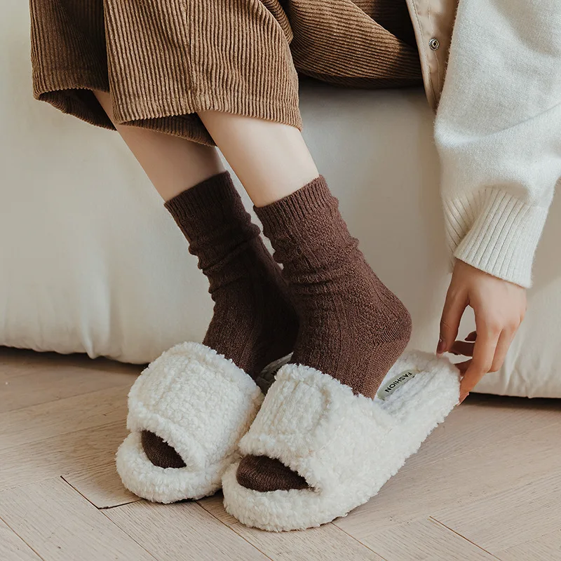 

Winter Socks for Women Autumn Thick Warm Solid Color Middle Tube Sock Casual Wool Warmer Sox New