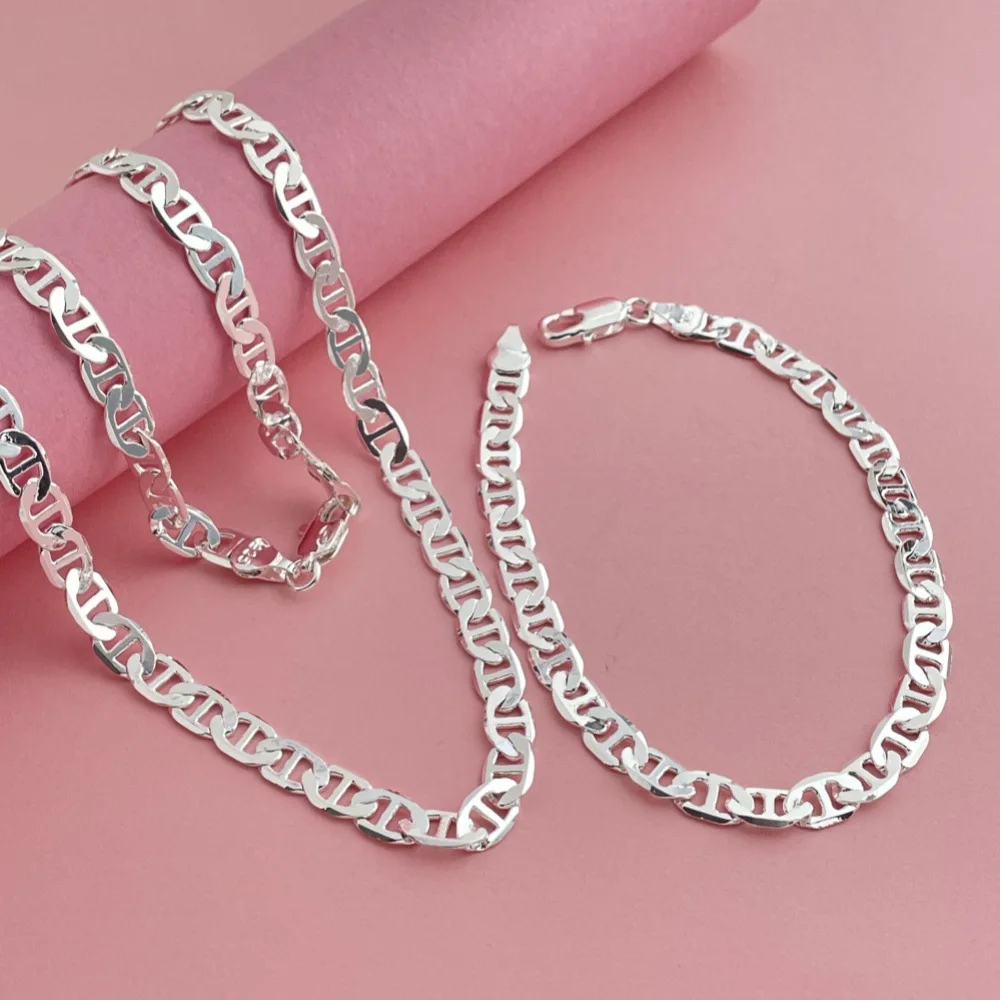المنتجات العصرية 925 الفضة الاسترليني الكلاسيكية 6MM سلسلة قلادة سوار مجموعة مجوهرات للنساء الرجال أزياء الزفاف زوجين الهدايا