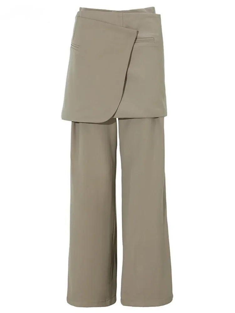 

NICEWOMEN High Waist Khaki Spliced Irregular Long Wide Leg Pants New Loose Fit Trousers Women Fashion Spring Autumn 2023 AH13