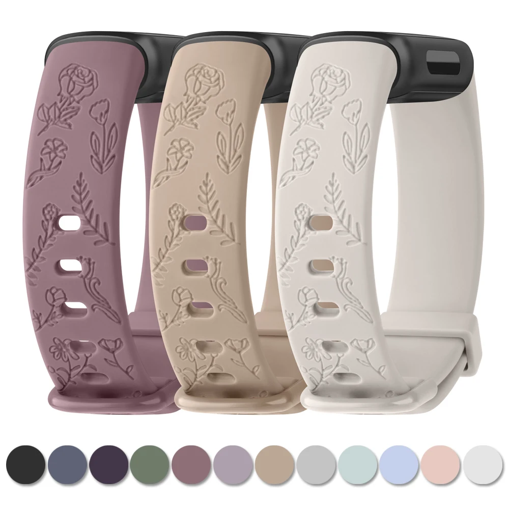 Engraved Soft TPU Adjustable Sport Watchband Replacement Strap Bracelet